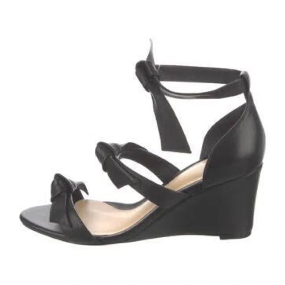 Alexandre Birman / black Lolita Giana anabela leather bow embellished wedge 36.5